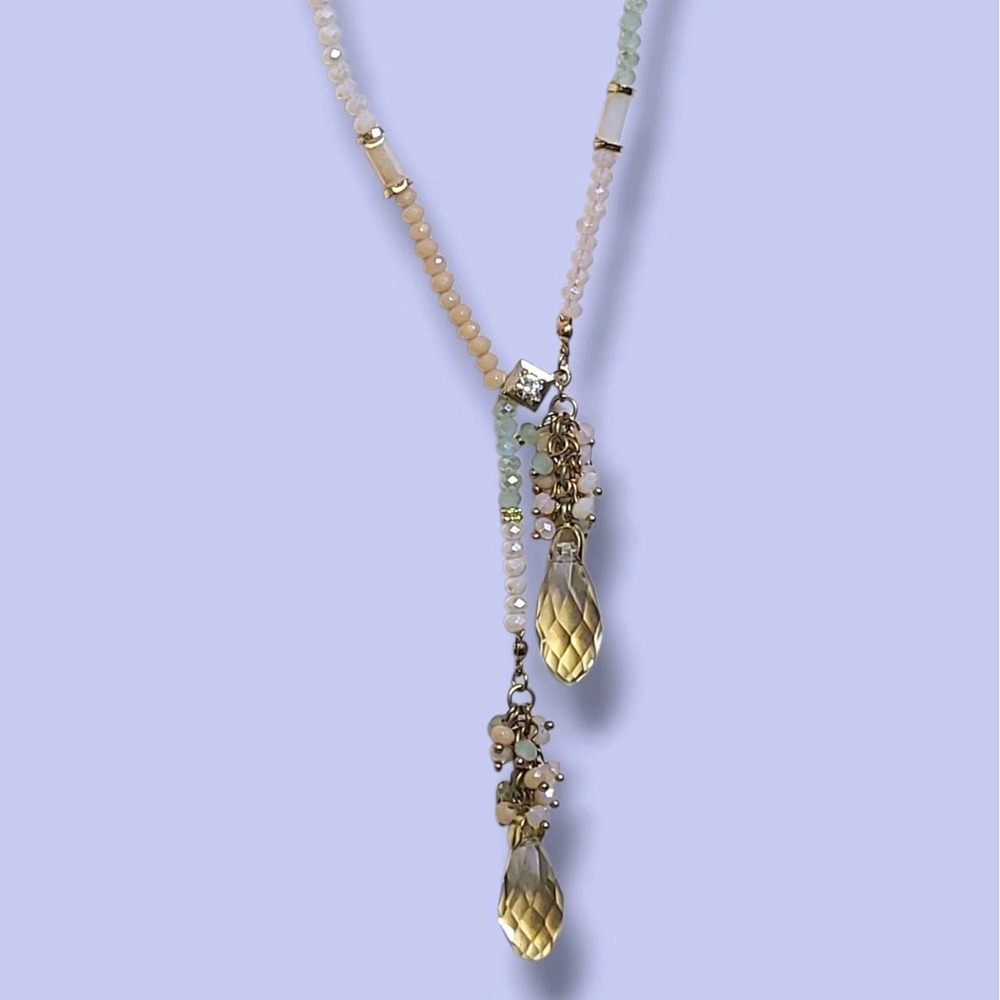Dainty Pastel Crystal Beaded Y-drop Necklace 30"